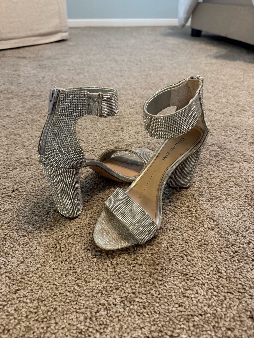 Gianni Bini Sparkling Silver Rhinestone Block Heels